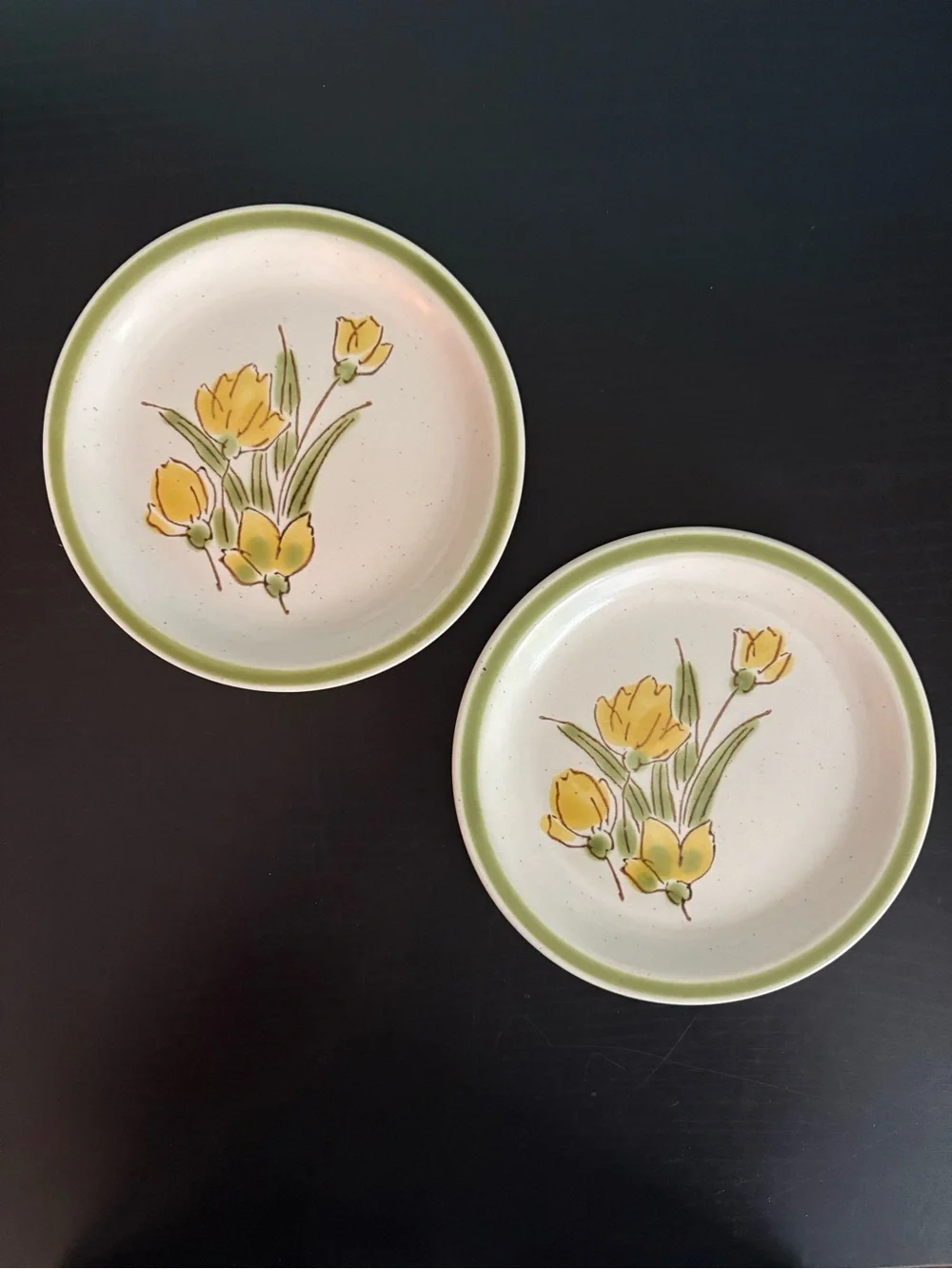 Stoney Brook Stoneware 6” Plates with Yellow Floral Design